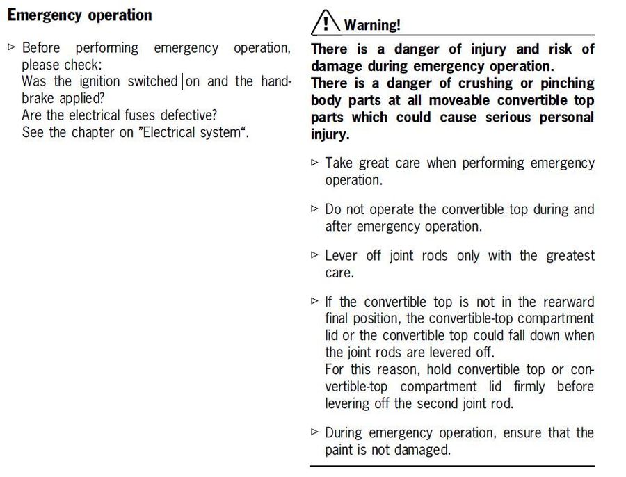 Convertible Roof Emergency Operation